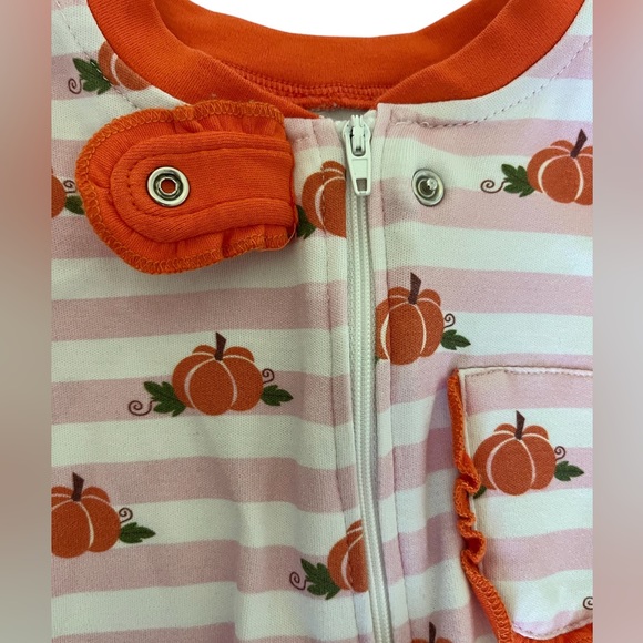Posh Pickle Girls 3T Pumpkin Fall Pajamas Footless 100% Pima EUC - Picture 2 of 4
